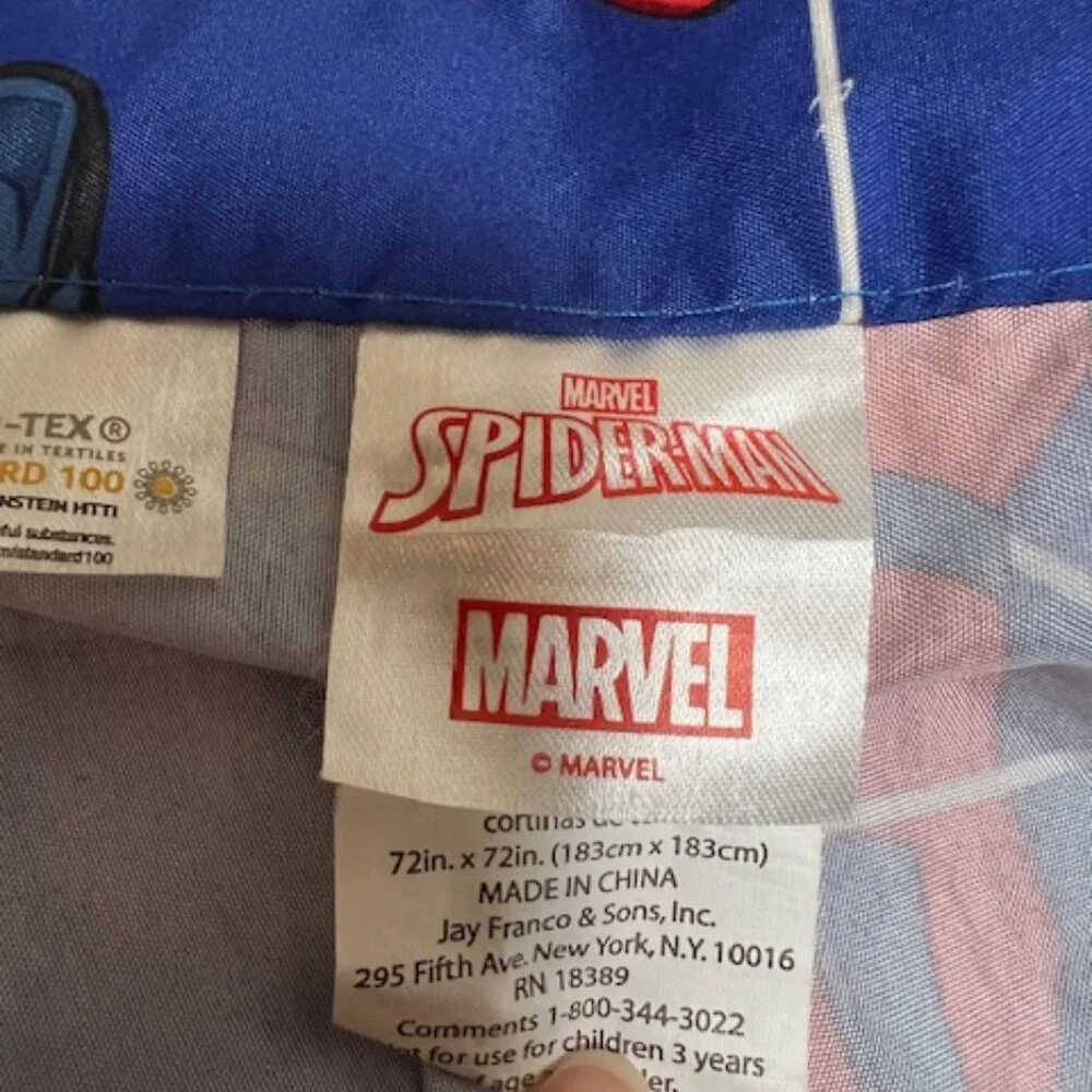 MARVEL Spider-Man Shower Curtain with Blue Plastic Shower Curtain Rings